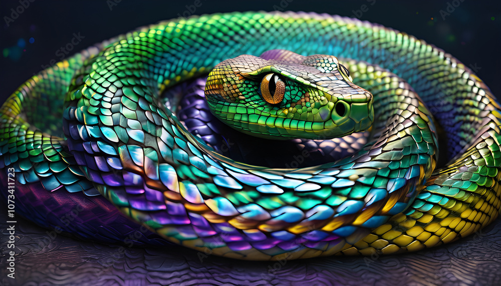 Fototapeta premium A rainbow snake on a white background