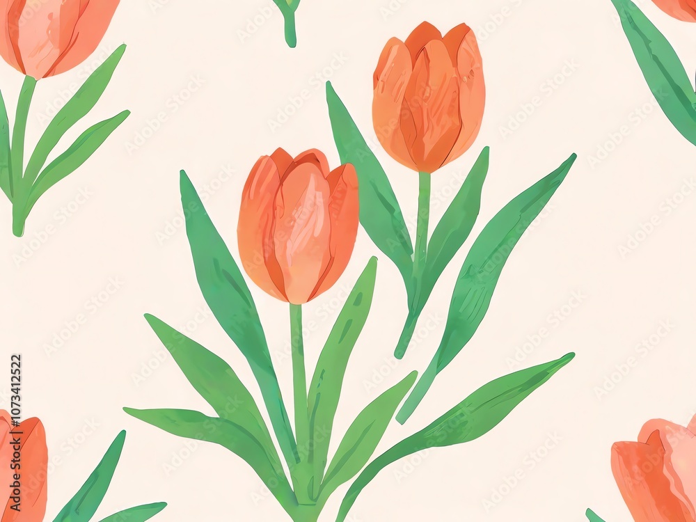Orange Tulips Floral Pattern