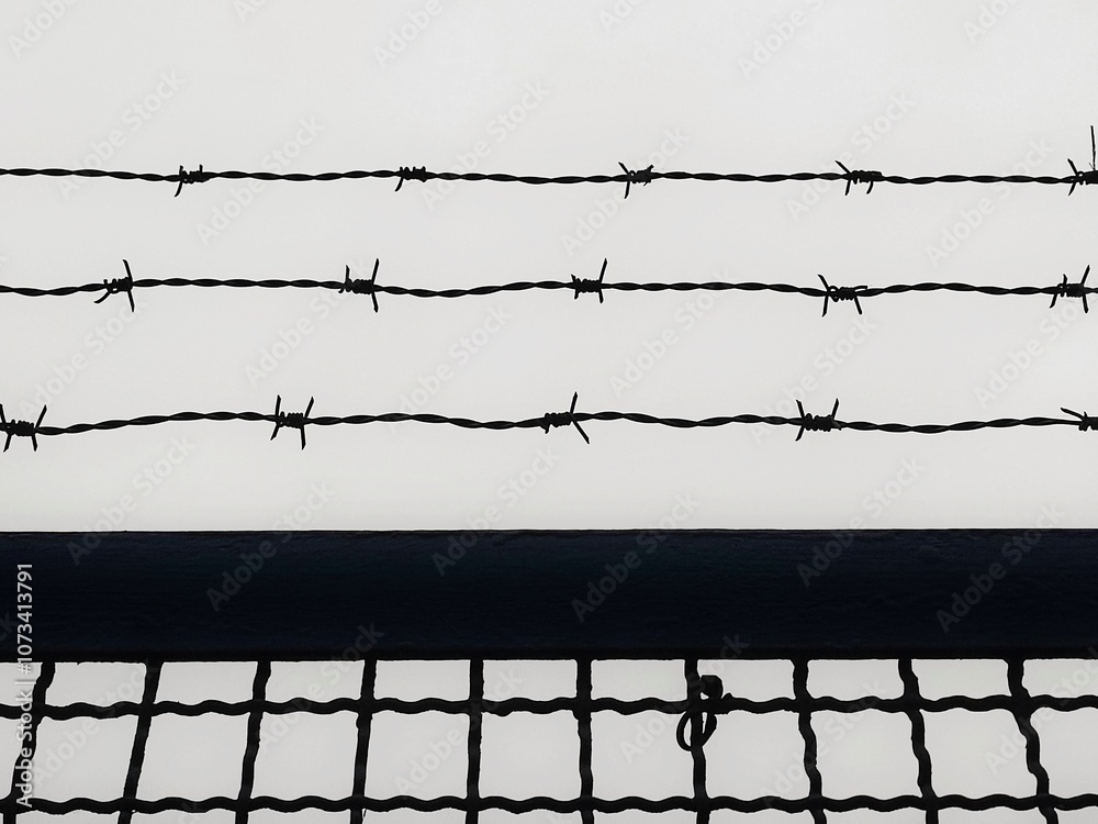 Close-up of Barbed Wire and Security Fence Close-up of Barbed Wire and Security Fence