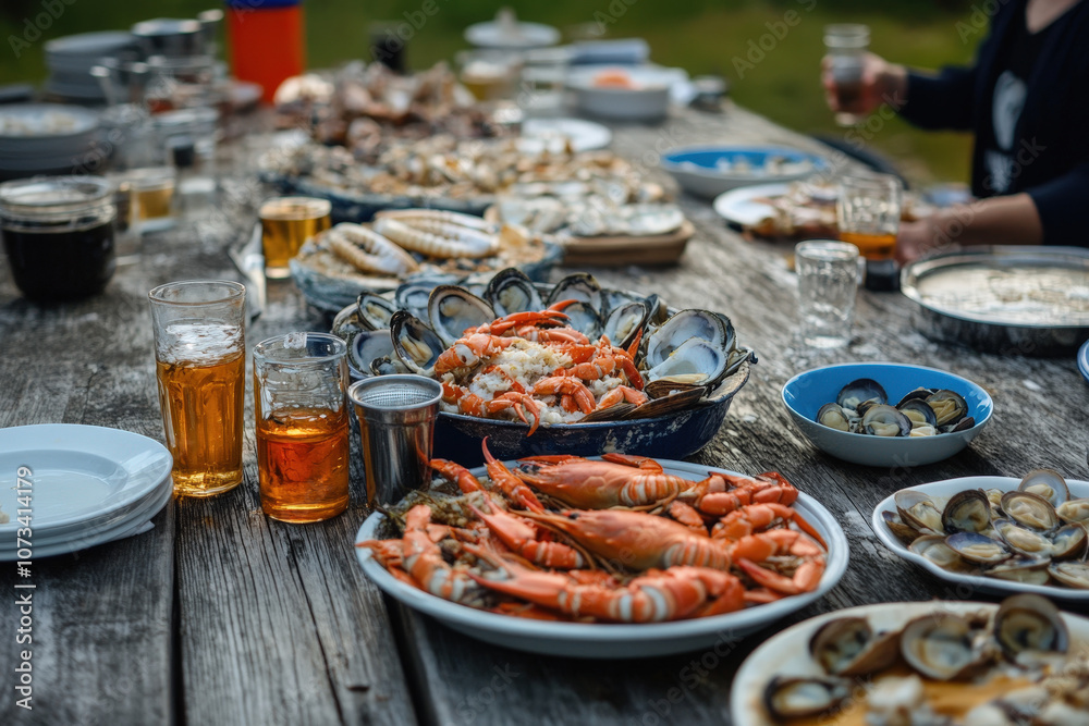 Luxurious Seafood Platter on an Elegant Table Setting Luxurious Seafood Platter on an Elegant Table Setting