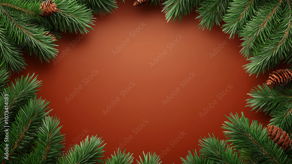 Minimalist rustic christmas frame with wreaths and pine branches Minimalist rustic christmas frame with wreaths and pine branches