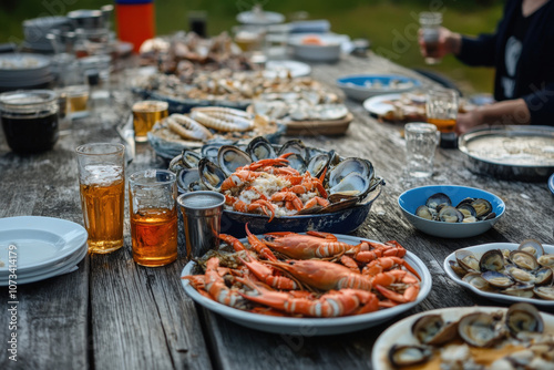 Luxurious Seafood Platter on an Elegant Table Setting