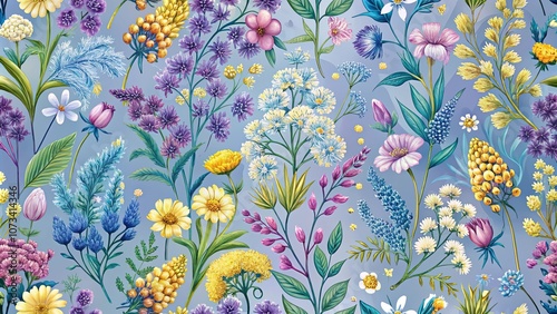 A Whimsical Tapestry of Floral Delights, A Colorful Symphony of Nature's Beauty, Interwoven with Delicate Hues and Intricate Designs