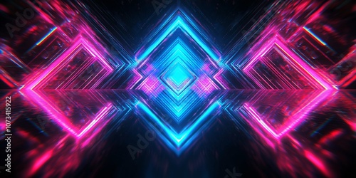 Futuristic neon abstract background with glowing pink and blue geometric patterns