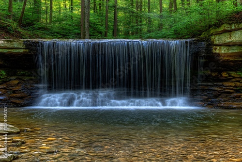Serene Waterfall Cascading Into Clear Pool