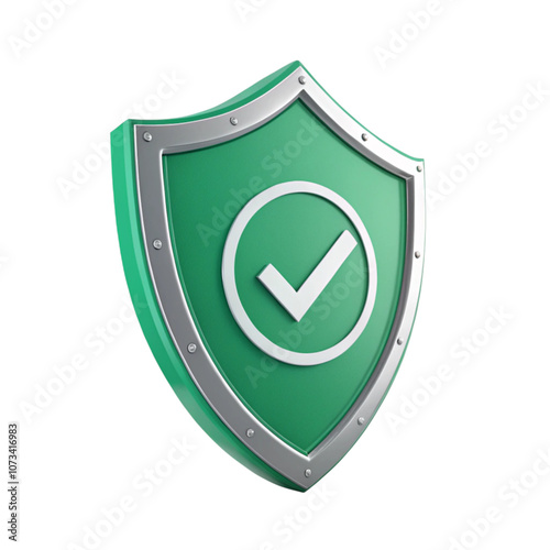 3d Render green shield checkmark security isolated, AI generated