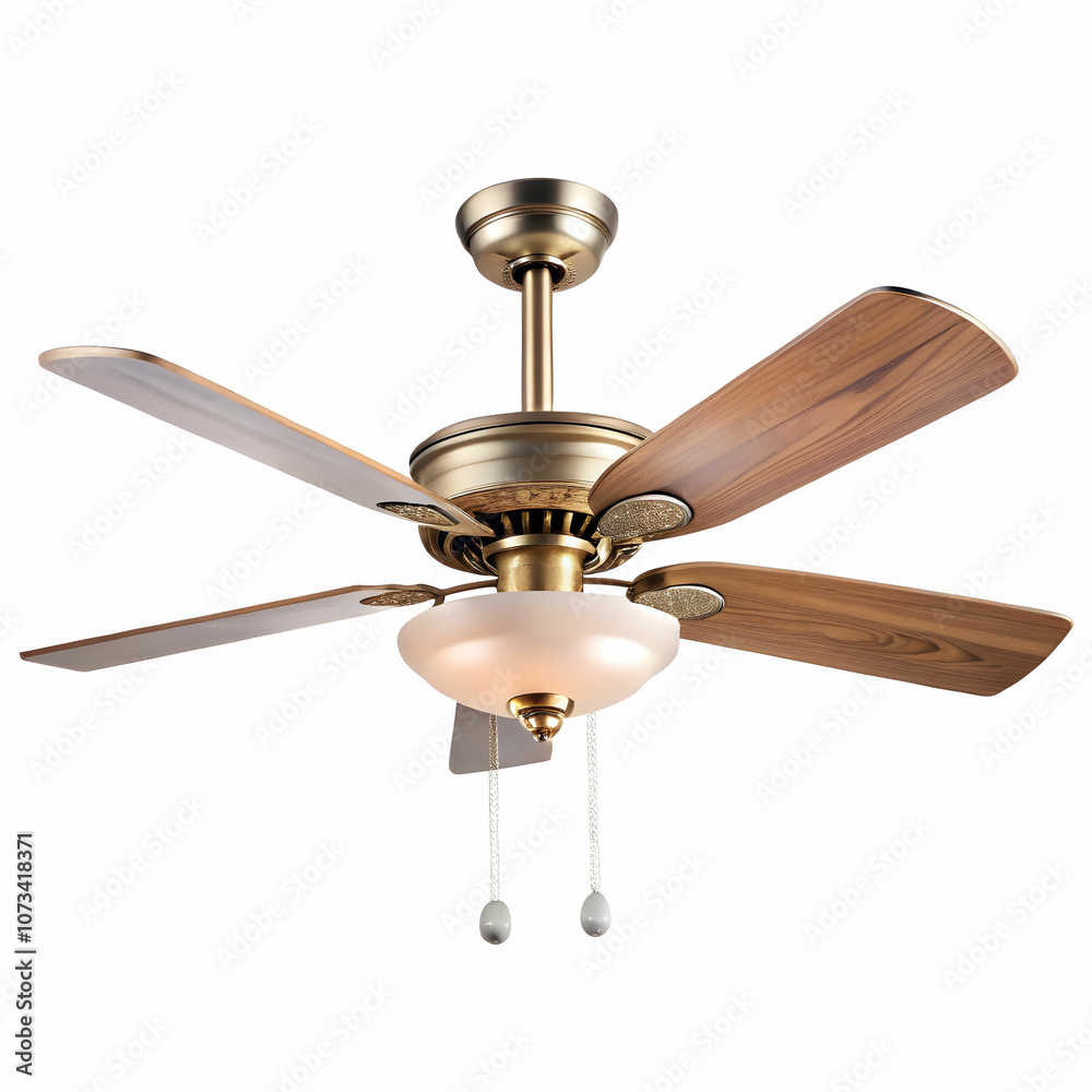 A ceiling fan with simple design, mounted on a white background, A ceiling fan with simple design, mounted on a white background,
