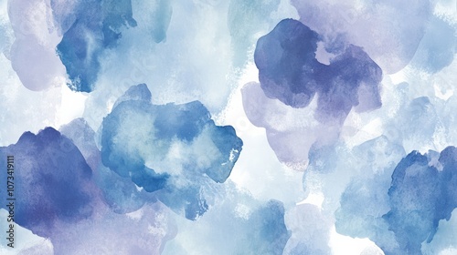 A modern seamless wallpaper with abstract watercolor shapes in soft, flowing hues of blue and purple, adding a calm and artistic touch to bedrooms or creative spaces