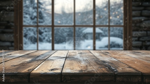 Wooden Tabletop with Blurre...