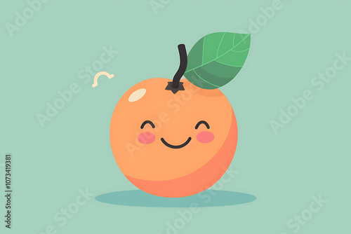 Smiling apricot with a tiny leaf flat