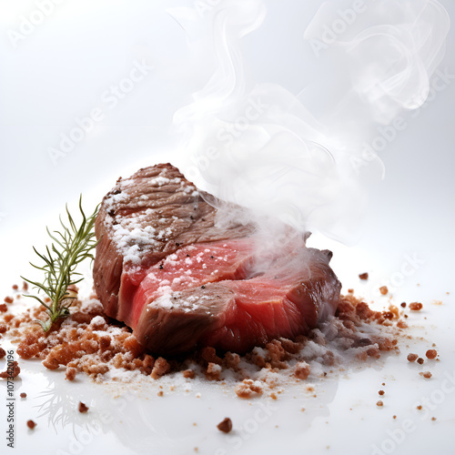 Picture of beautiful grilled meat, hot, appetizing, fragrant and delicious, placed on the table. Generative AI