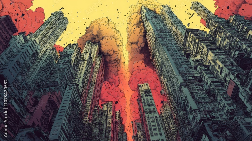 Fototapeta premium Wealth and poverty contrast, futuristic dystopian cityscape