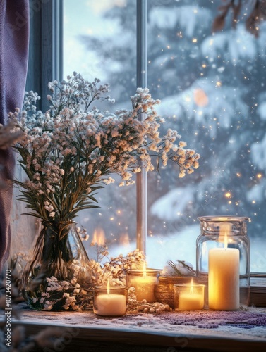 Winter Windowsill with Cand...
