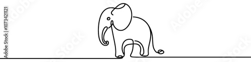Photography One continuous line illustration of an elephant, isolated on white background