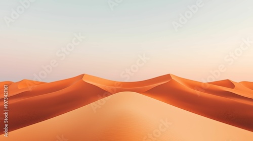 A serene desert landscape featuring rolling sand dunes under a pastel sky at dusk.