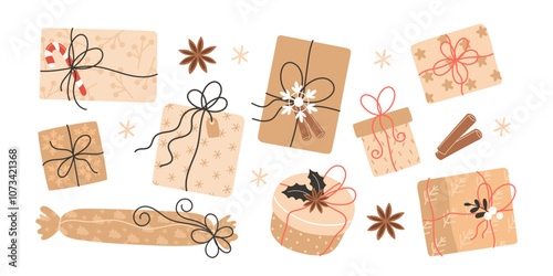 Collection of Festive Gift Boxes for Christmas