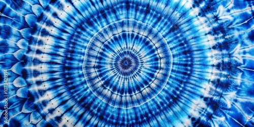 Abstract Blue and White Swirling Tie-Dye Pattern with a Central Concentric Circle
