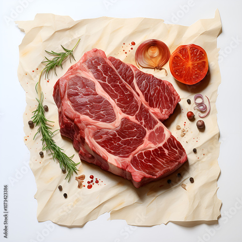 Three-dimensional drawings of fresh meat food that are beautiful and appetizing. Generative AI