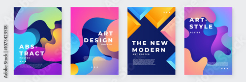 Vibrant Abstract Art Posters With Modern Geometric Designs. A collection of vibrant abstract art posters showcasing modern geometric designs. Featuring bold colors and dynamic shapes