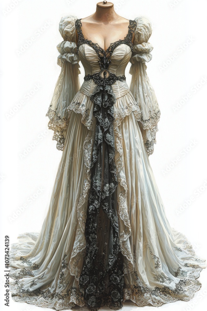 stunning illustration features flowing gown designed specifically showcasing delicate fabrics and intricate embellishments. stunning illustration features flowing gown designed specifically showcasing delicate fabrics and intricate embellishments.