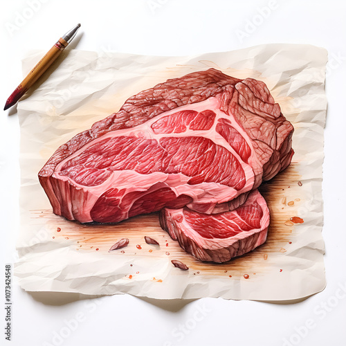 The paintings are painted with beautiful fresh wood colors. Meat for use in cooking. Generative AI