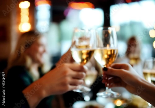 Celebratory Champagne Toast Captured at Elegant Social Gathering : Generative AI