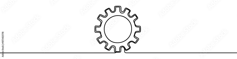 One continuous line illustration of a gear (cogwheel), isolated on white background. Line art of gear One continuous line illustration of a gear (cogwheel), isolated on white background. Line art of gear