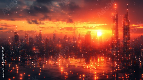 Wallpaper Mural Futuristic graphene battery-powered smart city grid at sunset. Torontodigital.ca