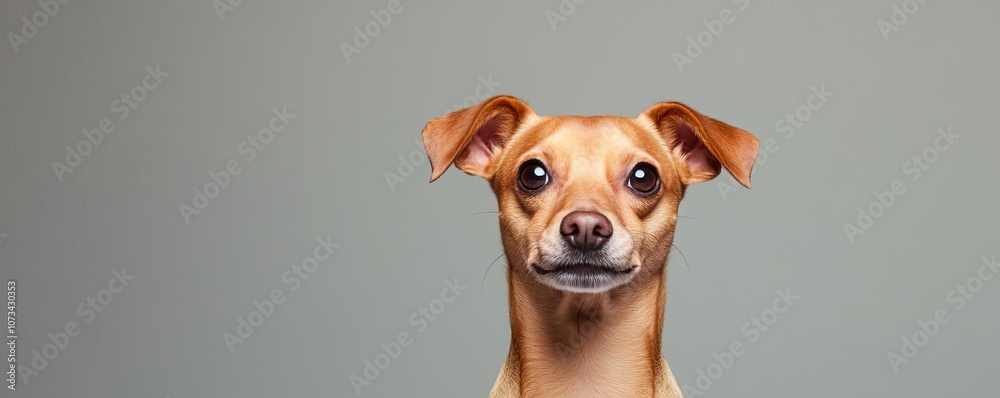 Portrait of a dog with diffused light, neutral studio background, playful mood Portrait of a dog with diffused light, neutral studio background, playful mood