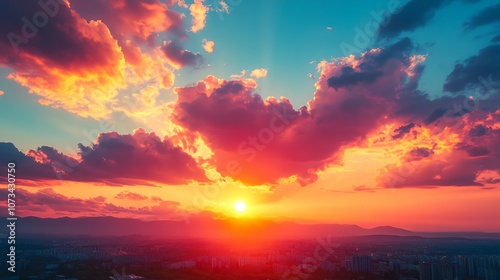 A beautiful sunset with a large red cloud in the sky