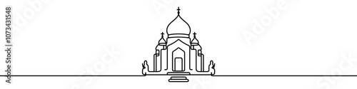 One continuous line drawing of a christian orthodox church building exterior
