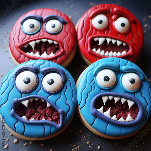 Cartoon pictures of delicious donuts and cookies. Generative AI