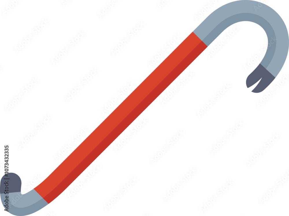 Vector illustration of a red crowbar with a metal hook end up, isolated on a white background Vector illustration of a red crowbar with a metal hook end up, isolated on a white background