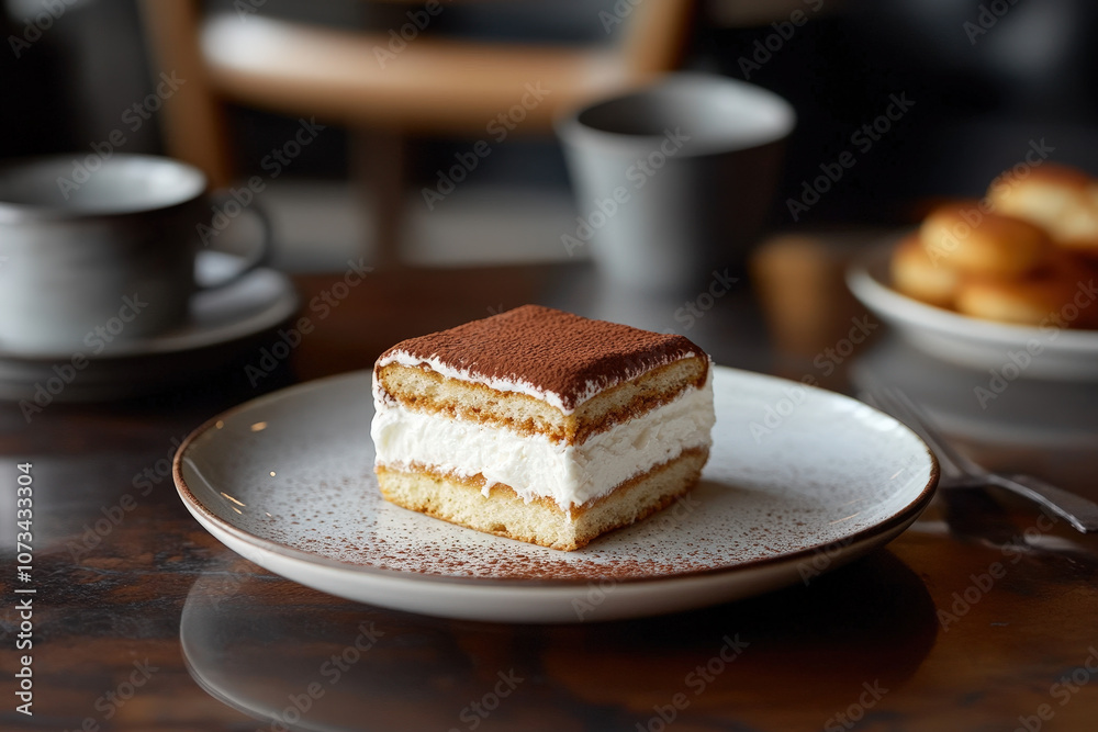 Delicate Tiramisu Dessert on a Plate Delicate Tiramisu Dessert on a Plate