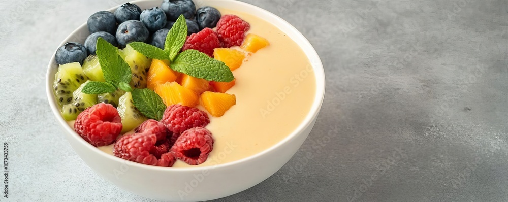 Smoothie bowl with fresh fruits, diffused studio light, colorful and healthy Smoothie bowl with fresh fruits, diffused studio light, colorful and healthy