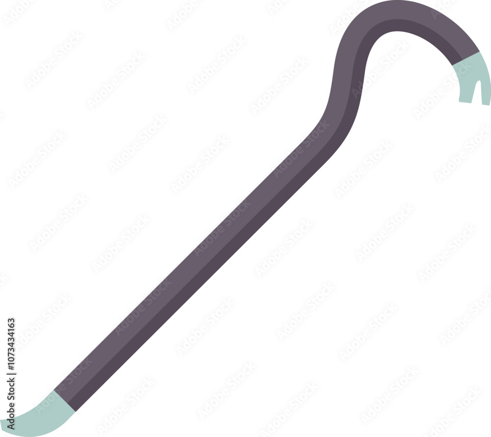 Crowbar tool lying diagonally, heavy duty hand tool with steel handle and claw for pulling nails Crowbar tool lying diagonally, heavy duty hand tool with steel handle and claw for pulling nails