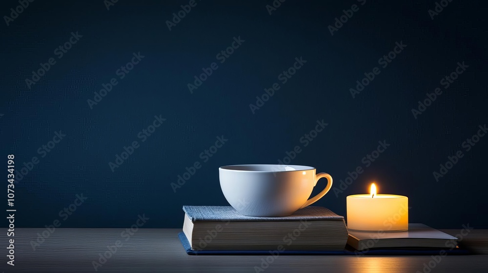Still life with teacup and book, diffused studio light, cozy theme Still life with teacup and book, diffused studio light, cozy theme