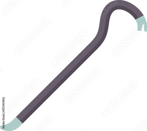 Crowbar tool lying diagonally, heavy duty hand tool with steel handle and claw for pulling nails