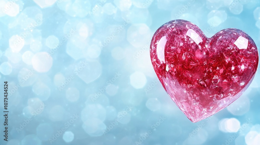 A Futuristic Valentine’s Day Card Featuring a Sparkling Heart Against a Dreamy Blue Backdrop