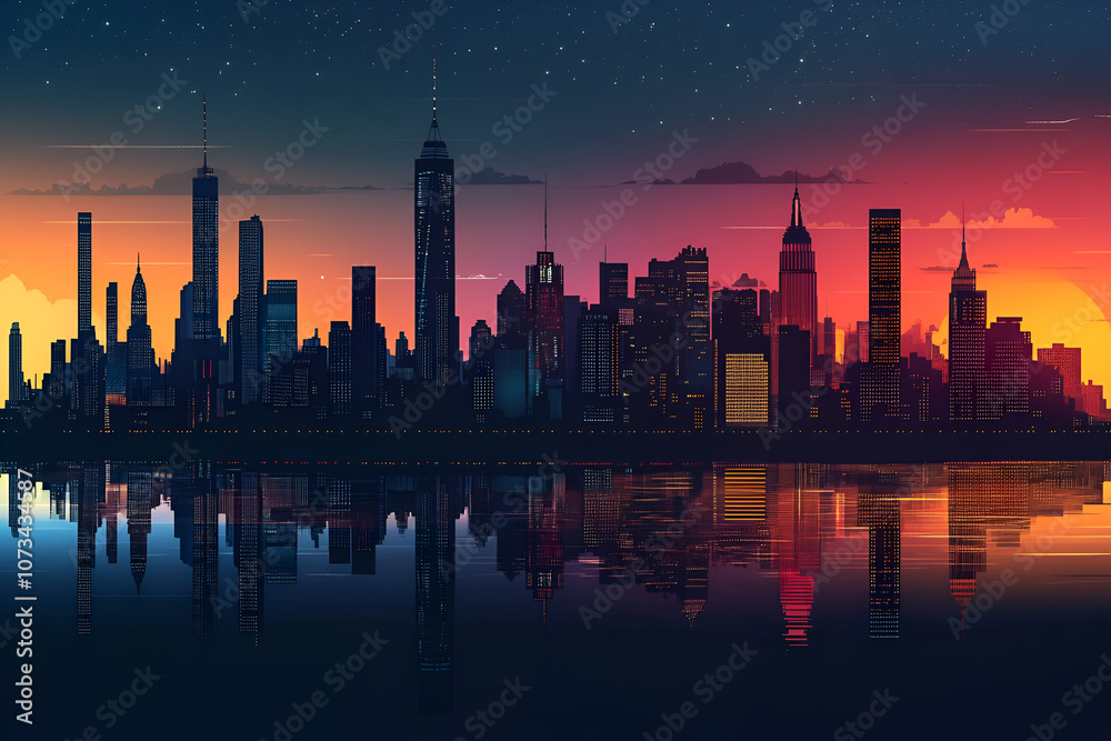 Simple outlines of city skylines at different times of day. Silhouettes of city. Simple outlines of city skylines at different times of day. Silhouettes of city.