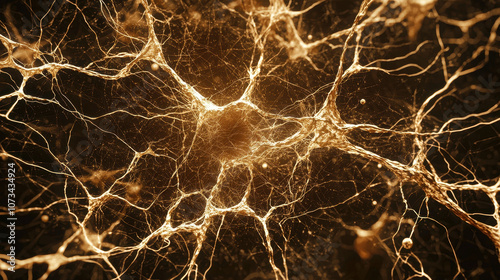 Features close up view abstract network - resembles microscopic neuron