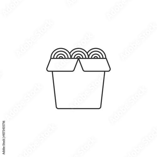 Ramen noodles icon in paper box. Illustration of a simple outline icon of noodles seen from the side.