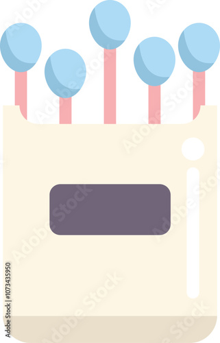 Minimalist flat vector illustration of a cotton buds box with blank label for healthcare branding