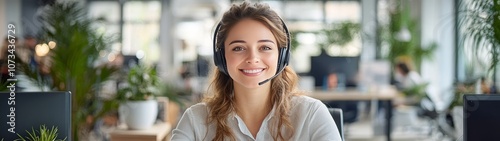 Create a Professional Image of a Smiling Customer Service Representative for Business Success and Engagement