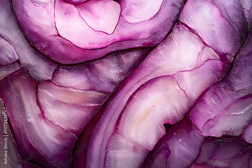 Obraz premium Texture of dissected red onion close up. Macro shot