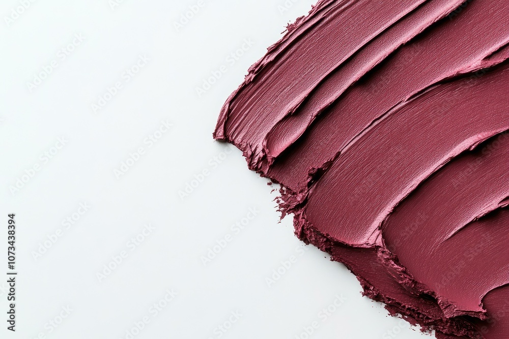 Close-up of burgundy lipstick smeared on white background
