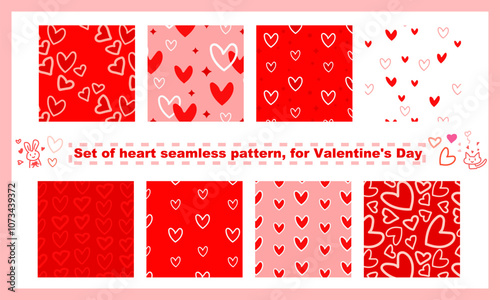 Set of heart seamless pattern, for Valentine's Day.