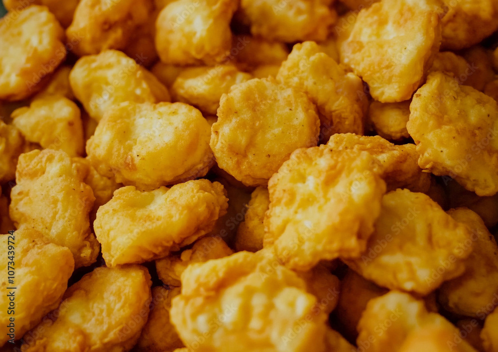 Top view of fried chicken fillet breaded nuggets fast food snack.Macro.AI Generative. Top view of fried chicken fillet breaded nuggets fast food snack.Macro.AI Generative.