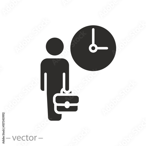 punctual business man, flexible schedule work icon, worker hours, part time job, flat vector illustration