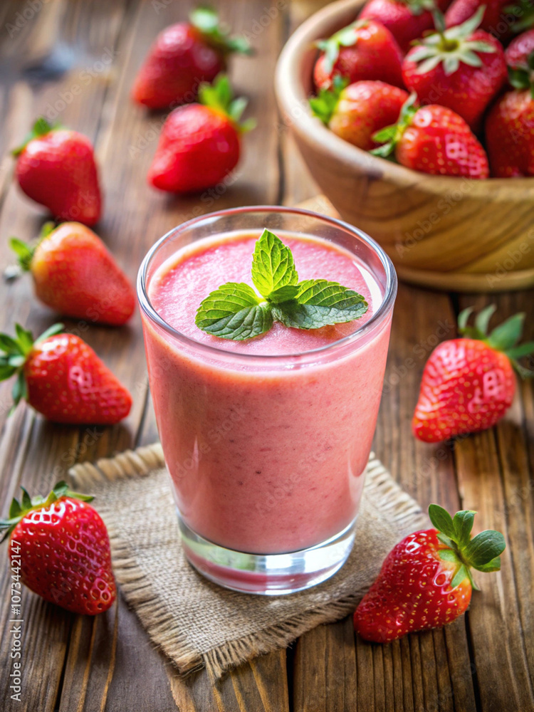 Strawbery smooties in the glass on the table Strawbery smooties in the glass on the table